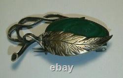 Antique Brooch Sterling Silver 84 Malachite Stone Imperial 1917 Hallmarks