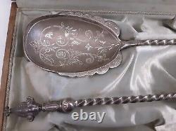 Antique C1817 Imperial Russian Judaica 84 Silver Serving Spoon & Fork Fish Aet