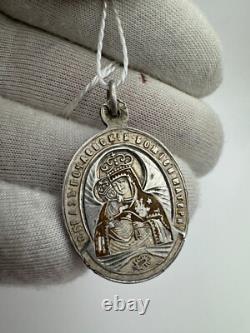 Antique Christian Icon 19th Imperial Russian Silver 84 Mother and St. Job Preach