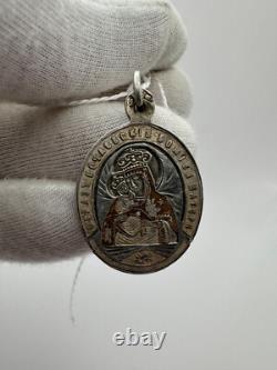 Antique Christian Icon 19th Imperial Russian Silver 84 Mother and St. Job Preach