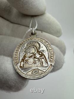 Antique Christian Icon 19th Imperial Russian Silver 84 Mother and St. Job Preach