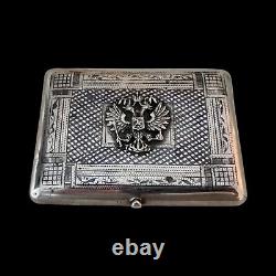 Antique Cigarette Box Imperial Russian Silver 84 Decorated With Imperial Simbol