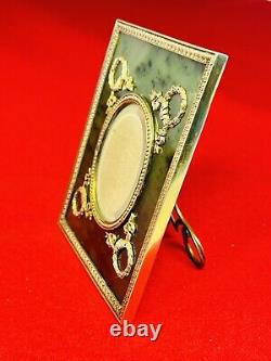 Antique Circa 1910 Russian Imperial Silver With Spinach Jade Picture Frame