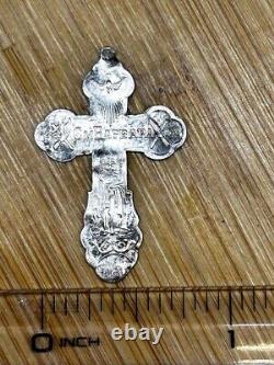 Antique Cross Pendant Sterling Silver 84 Imperial Russian Women Men Engraved Old