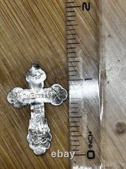 Antique Cross Pendant Sterling Silver 84 Imperial Russian Women Men Engraved Old