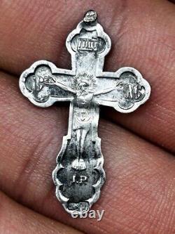 Antique Cross Pendant Sterling Silver 84 Imperial Russian Women Men Engraved Old