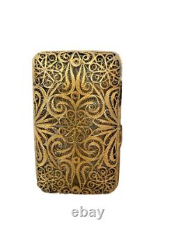 Antique Dated 1888 Imperial Russian Gilded 84 Silver Filigree Cigarette Case