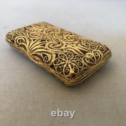 Antique Dated 1888 Imperial Russian Gilded 84 Silver Filigree Cigarette Case