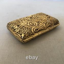 Antique Dated 1888 Imperial Russian Gilded 84 Silver Filigree Cigarette Case