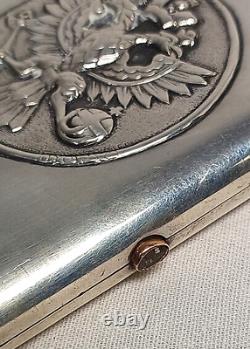 Antique Faberge 1914 Russian Sterling Silver Imperial Military Cigarrette Case