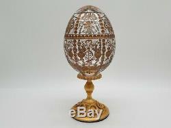 Antique Faberge Cut Lead Crystal Gold Ribbon Garland Egg Russian Imperial SIGNED