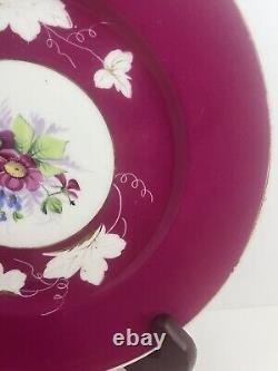 Antique Gardner Imperial Russian Porcelain Red Floral Plates 9 1/4 circa 1890's