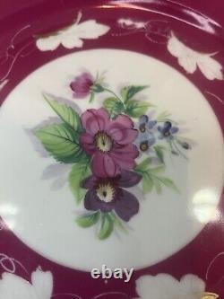 Antique Gardner Imperial Russian Porcelain Red Floral Plates 9 1/4 circa 1890's