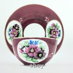 Antique Gardner Imperial Russian Ruby Colour Hand Painted Porcelain Cup & Saucer
