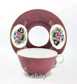 Antique Gardner Imperial Russian Ruby Colour Hand Painted Porcelain Cup & Saucer
