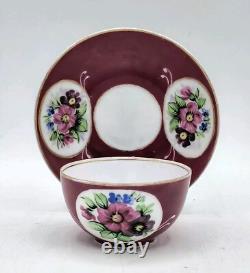 Antique Gardner Imperial Russian Ruby Colour Hand Painted Porcelain Cup & Saucer