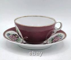 Antique Gardner Imperial Russian Ruby Colour Hand Painted Porcelain Cup & Saucer