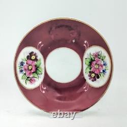 Antique Gardner Imperial Russian Ruby Colour Hand Painted Porcelain Cup & Saucer