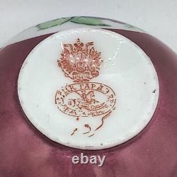 Antique Gardner Imperial Russian Ruby Colour Hand Painted Porcelain Cup & Saucer