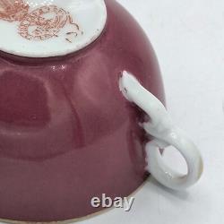 Antique Gardner Imperial Russian Ruby Colour Hand Painted Porcelain Cup & Saucer