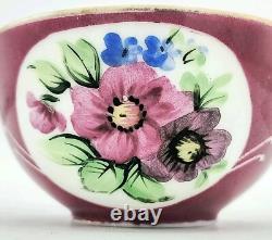 Antique Gardner Imperial Russian Ruby Colour Hand Painted Porcelain Cup & Saucer