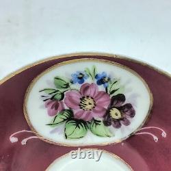 Antique Gardner Imperial Russian Ruby Colour Hand Painted Porcelain Cup & Saucer