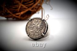 Antique IMPERIAL ring 19t 1915 Men Emperor Tsar Nicholas II coin Silver