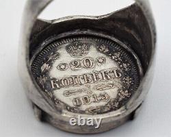 Antique IMPERIAL ring 19t 1915 Men Emperor Tsar Nicholas II coin Silver