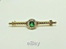 Antique Imperial 56 Yellow Gold Russian Brooch Set With Diamond's And Emerald