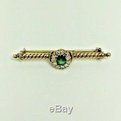 Antique Imperial 56 Yellow Gold Russian Brooch Set With Diamond's And Emerald