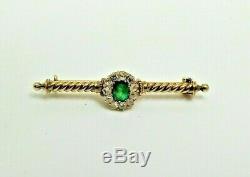 Antique Imperial 56 Yellow Gold Russian Brooch Set With Diamond's And Emerald