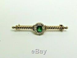 Antique Imperial 56 Yellow Gold Russian Brooch Set With Diamond's And Emerald