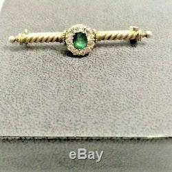 Antique Imperial 56 Yellow Gold Russian Brooch Set With Diamond's And Emerald