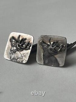 Antique Imperial Cufflinks with Deer Russian Silver 84