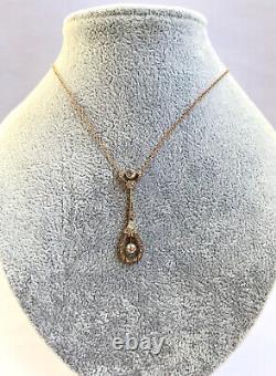 Antique Imperial Faberge 14k 56 Gold Natural Diamond Pendant Necklace