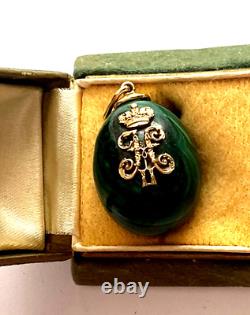 Antique Imperial Faberge 14k Solid Gold 56 Egg Nicholas II Malachite Egg Pendant