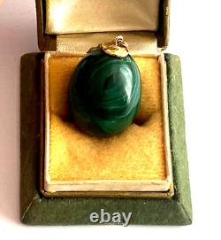 Antique Imperial Faberge 14k Solid Gold 56 Egg Nicholas II Malachite Egg Pendant