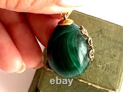 Antique Imperial Faberge 14k Solid Gold 56 Egg Nicholas II Malachite Egg Pendant