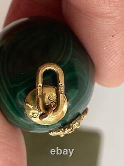 Antique Imperial Faberge 14k Solid Gold 56 Egg Nicholas II Malachite Egg Pendant
