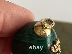 Antique Imperial Faberge 14k Solid Gold 56 Egg Nicholas II Malachite Egg Pendant