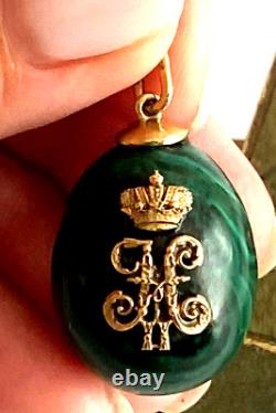 Antique Imperial Faberge 14k Solid Gold 56 Egg Nicholas II Malachite Egg Pendant