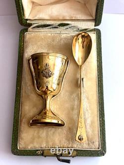 Antique Imperial R. Era Faberge Solid Silver 88 Gilded Spoon & Cup Set