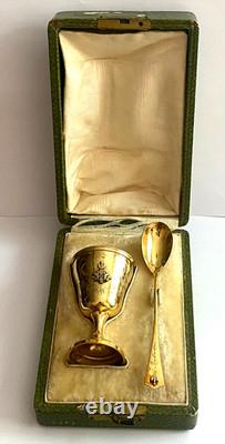 Antique Imperial R. Era Faberge Solid Silver 88 Gilded Spoon & Cup Set
