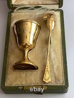 Antique Imperial R. Era Faberge Solid Silver 88 Gilded Spoon & Cup Set