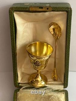 Antique Imperial R. Era Faberge Solid Silver 88 Gilded Spoon & Cup Set
