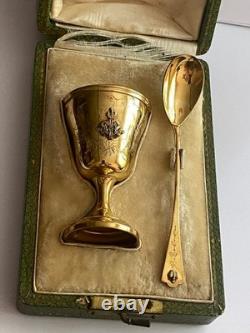 Antique Imperial R. Era Faberge Solid Silver 88 Gilded Spoon & Cup Set