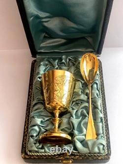 Antique Imperial R. Era Faberge Solid Silver 88 Gilded Spoon & Cup Set with Box