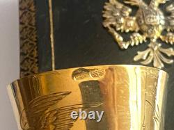 Antique Imperial R. Era Faberge Solid Silver 88 Gilded Spoon & Cup Set with Box