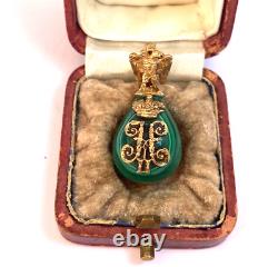 Antique Imperial Rus Faberge Gold 56 KF Malachite Easter Egg Pendant Nicholas II