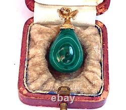 Antique Imperial Rus Faberge Gold 56 KF Malachite Easter Egg Pendant Nicholas II